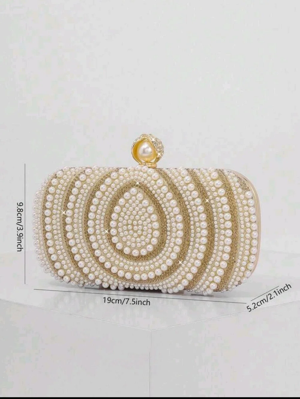 BRAND NEW ** Pearl-Embellished Gold Evening Clutch with Pearl Kiss-Lock